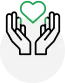 Hands holding a heart icon, symbolizing the core values of care, empathy, and passion for service.