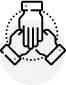 Three hands overlapping and holding each other in a supportive grip, an icon representing unity, partnership, and collaborative strength.