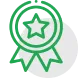Star ribbon medal icon denoting industry awards, quality assurance, and a commitment to excellence.
