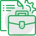 Briefcase and document with a gear icon, representing professional projects completed and technical expertise.