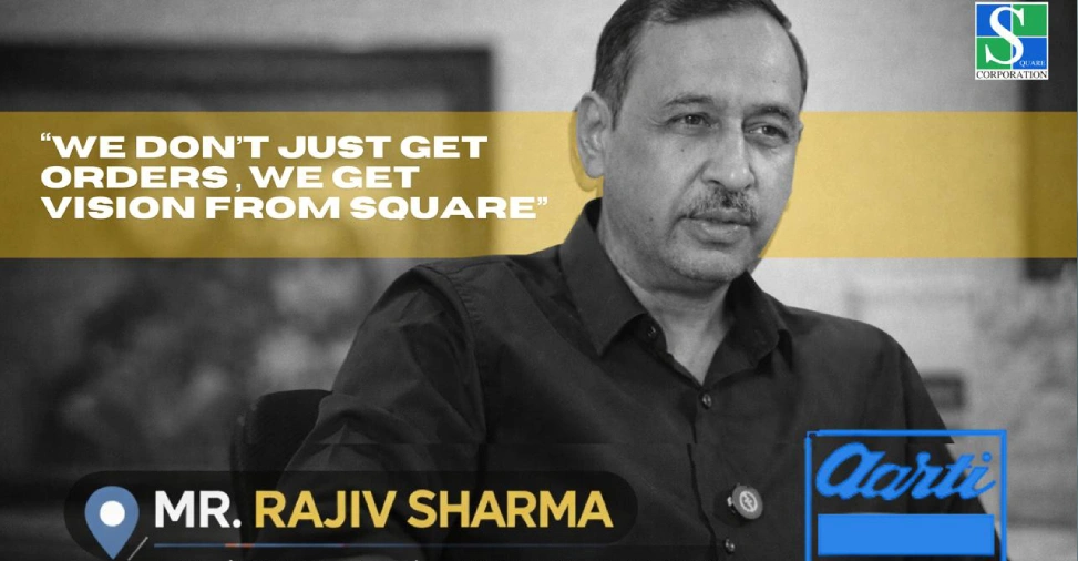 Video testimonial thumbnail featuring Rajiv Sharma detailing his reliable supplier relationship and business experience with Square Corporation.